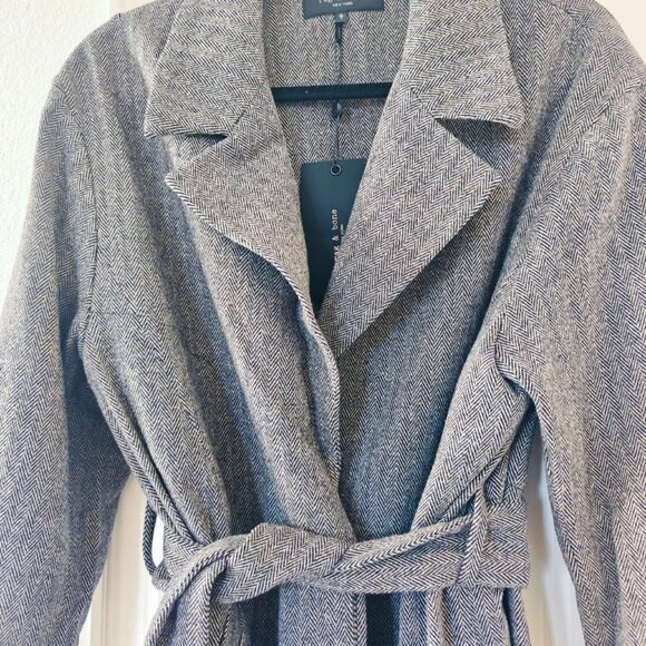 NWT rag & bone Sven Herringbone Belted Wool Coat - Picture 5 of 8